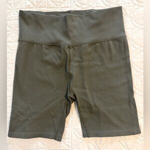 DSG dark olive green ribbed biker shorts